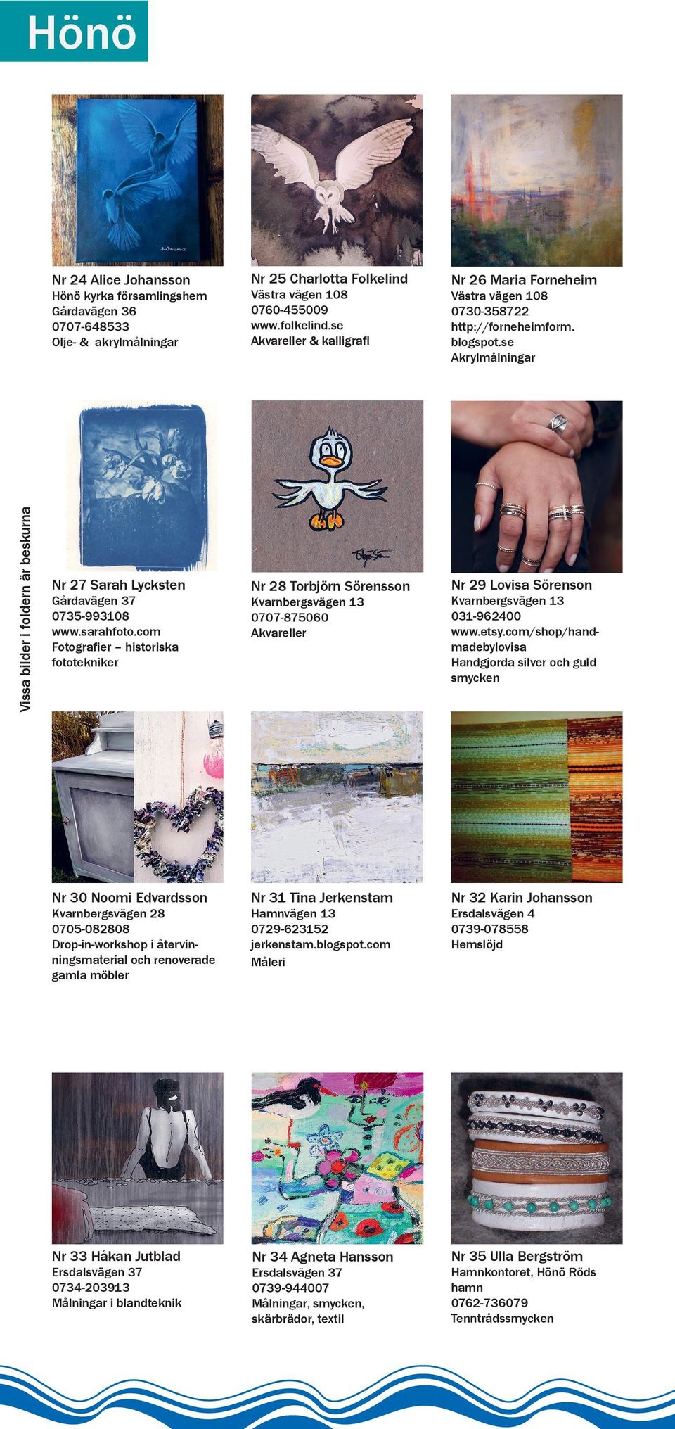 com/shop/handmadebylovisa Handgjorda silver och guld smycken Nr 30 Noomi Edvardsson Nr 31 Tina Jerkenstam Nr 32 Karin Johansson Nr 33 Håkan Jutblad Nr 34 Agneta Hansson Nr 35 Ulla Bergström Vissa