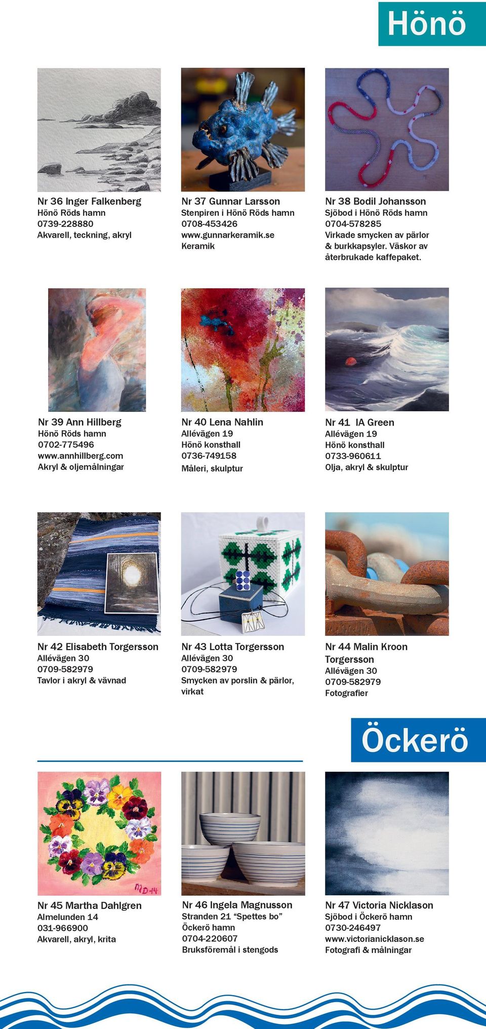 com Akryl & oljemålningar Allévägen 30 0709-582979 Tavlor i akryl & vävnad Stenpiren i Hönö Röds hamn 0708-453426 www.gunnarkeramik.