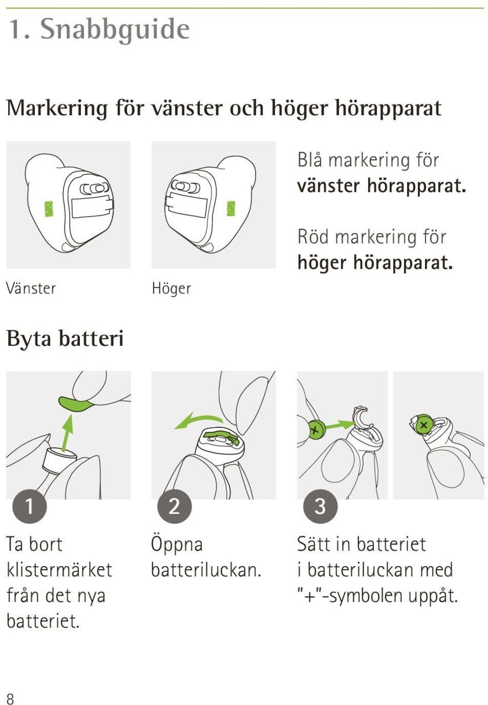 Vänster Höger Byta batteri 1 Ta bort klistermärket från det nya