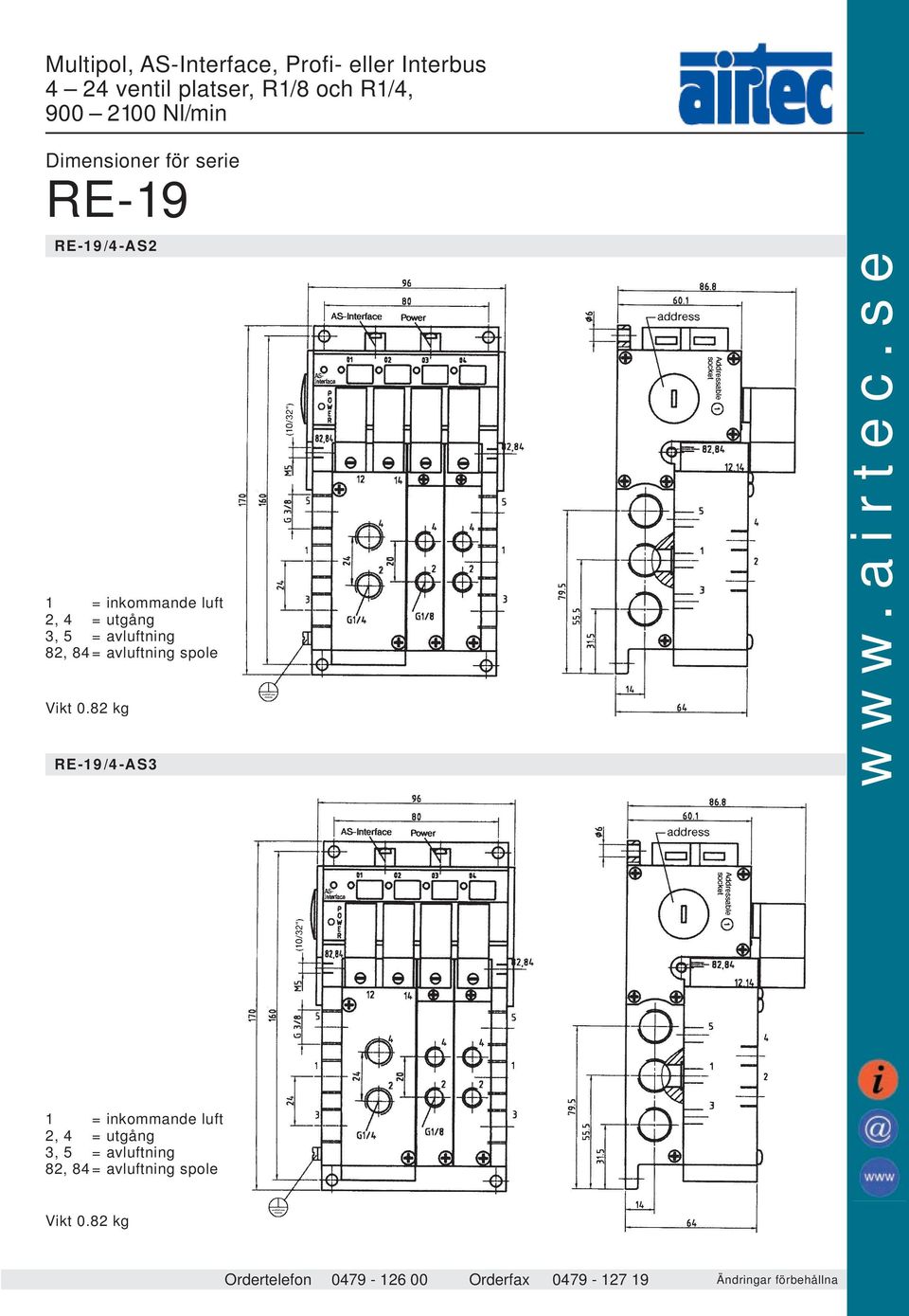 se 1 = inkommande luft 82, 84= avluftning spole Vikt 0.