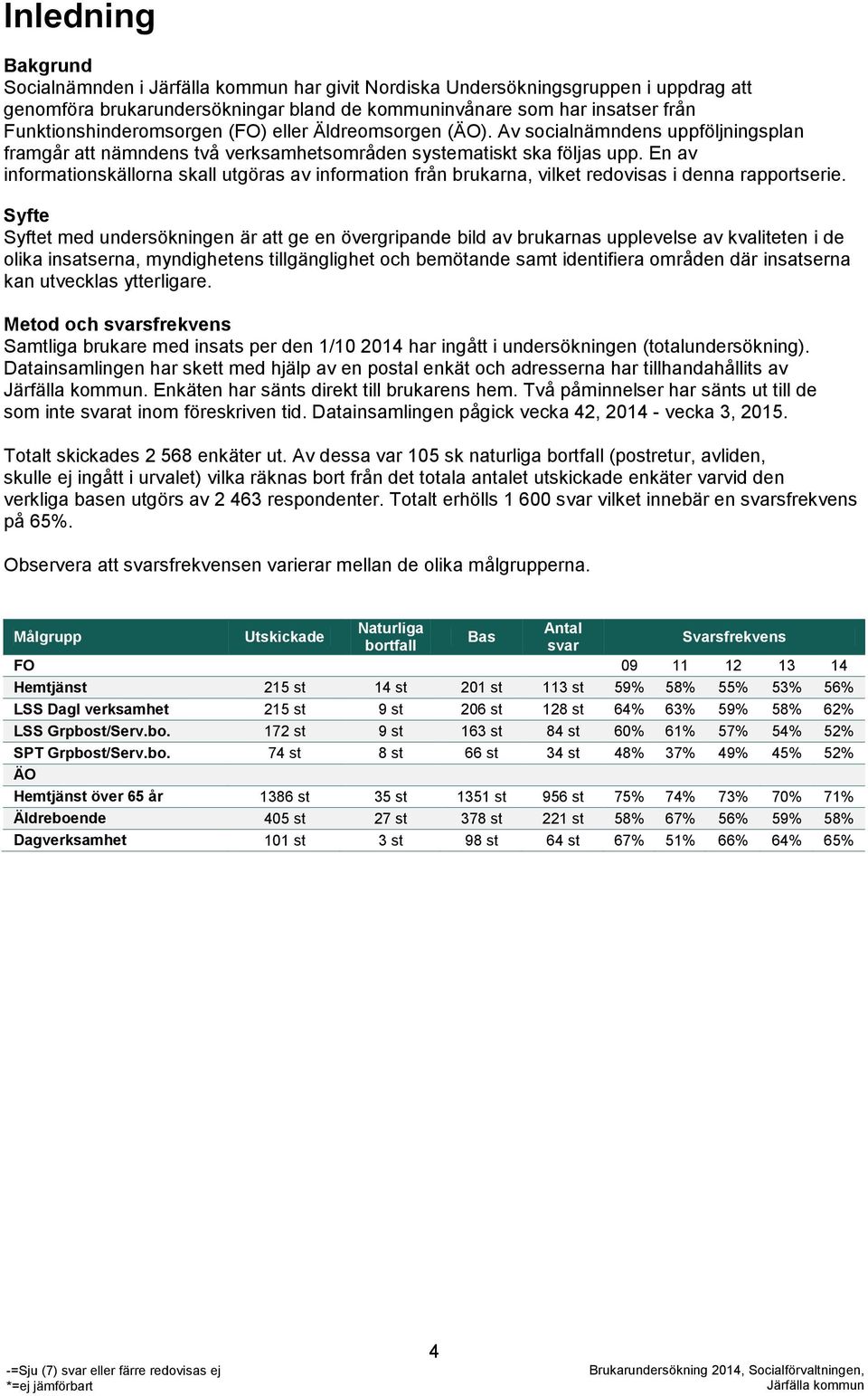 En av informationskällorna skall utgöras av information från brukarna, vilket redovisas i denna rapportserie.