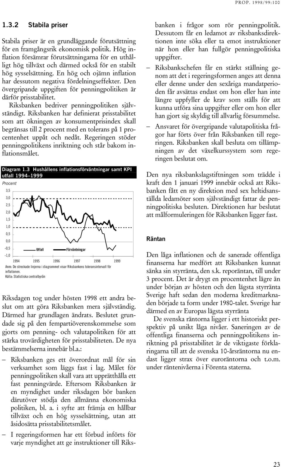 Den övergripande uppgiften för penningpolitiken är därför prisstabilitet. Riksbanken bedriver penningpolitiken självständigt.