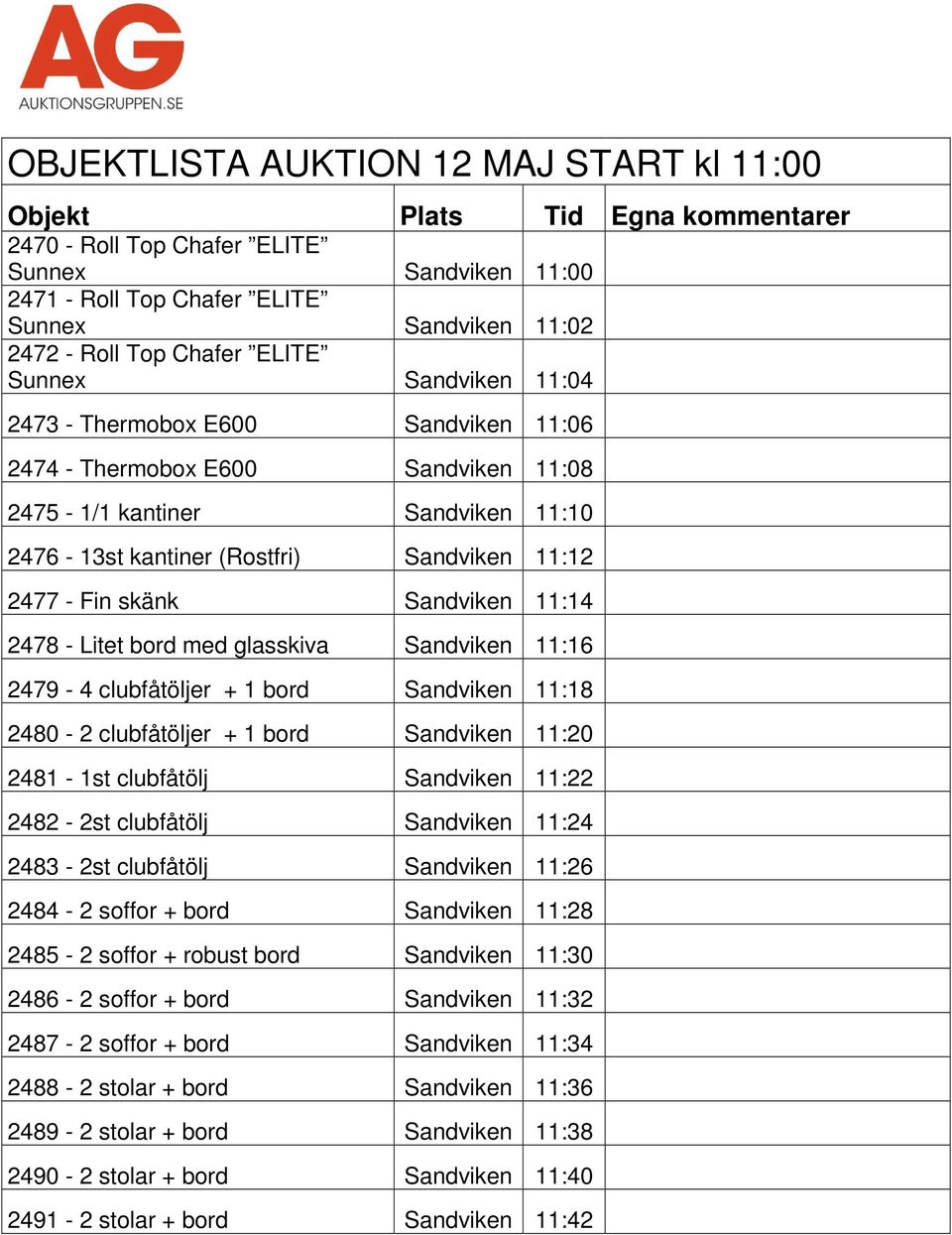 Fin skänk Sandviken 11:14 2478 - Litet bord med glasskiva Sandviken 11:16 2479-4 clubfåtöljer + 1 bord Sandviken 11:18 2480-2 clubfåtöljer + 1 bord Sandviken 11:20 2481-1st clubfåtölj Sandviken 11:22