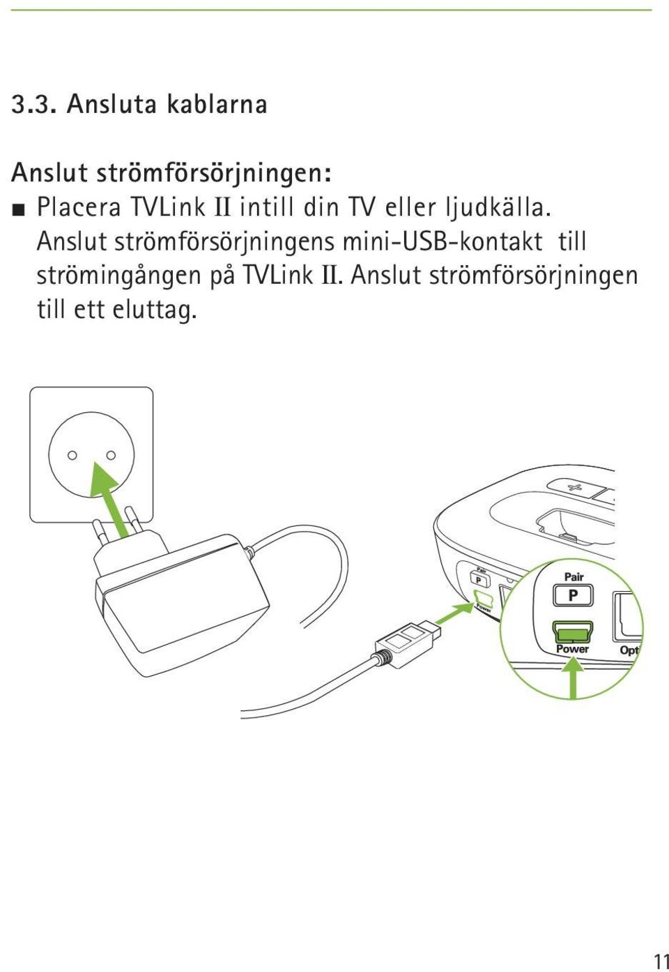 Anslut strömförsörjningens mini-usb-kontakt till