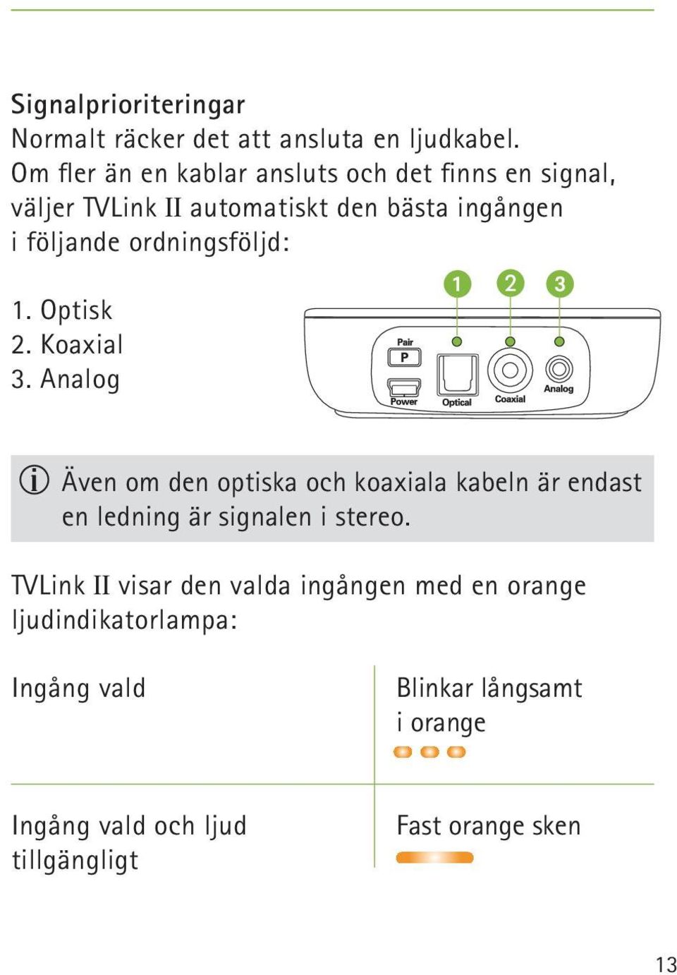 ordningsföljd: 1 B 3 1. Optisk 2. Koaxial 3.