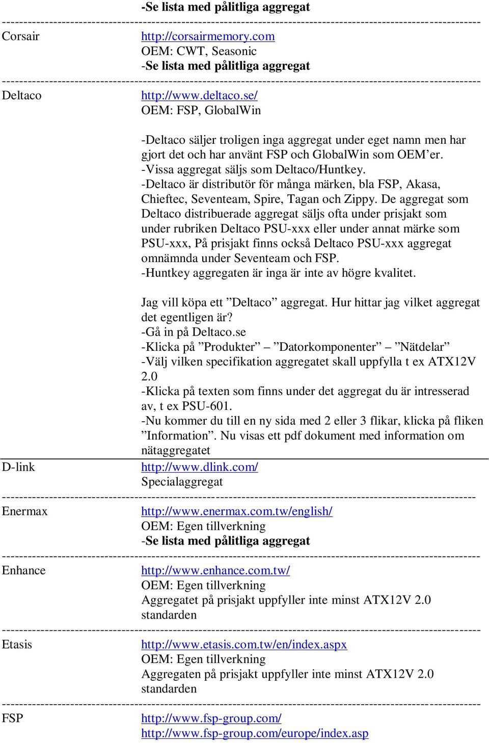 -Deltaco är distributör för många märken, bla FSP, Akasa, Chieftec, Seventeam, Spire, Tagan och Zippy.