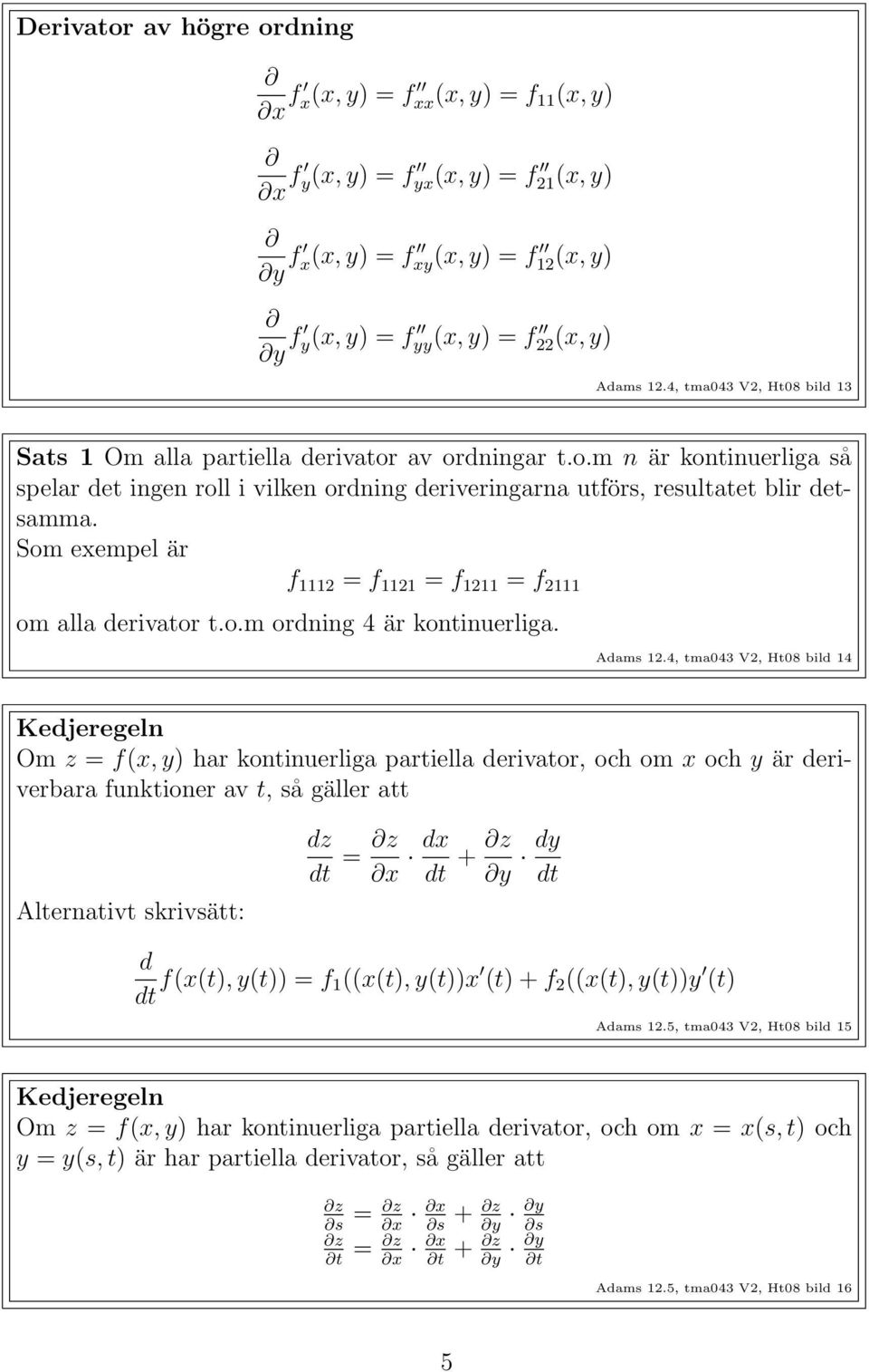 Som exempel är f 1112 = f 1121 = f 1211 = f 2111 om alla derivator t.o.m ordning 4 är kontinuerliga. Adams 12.