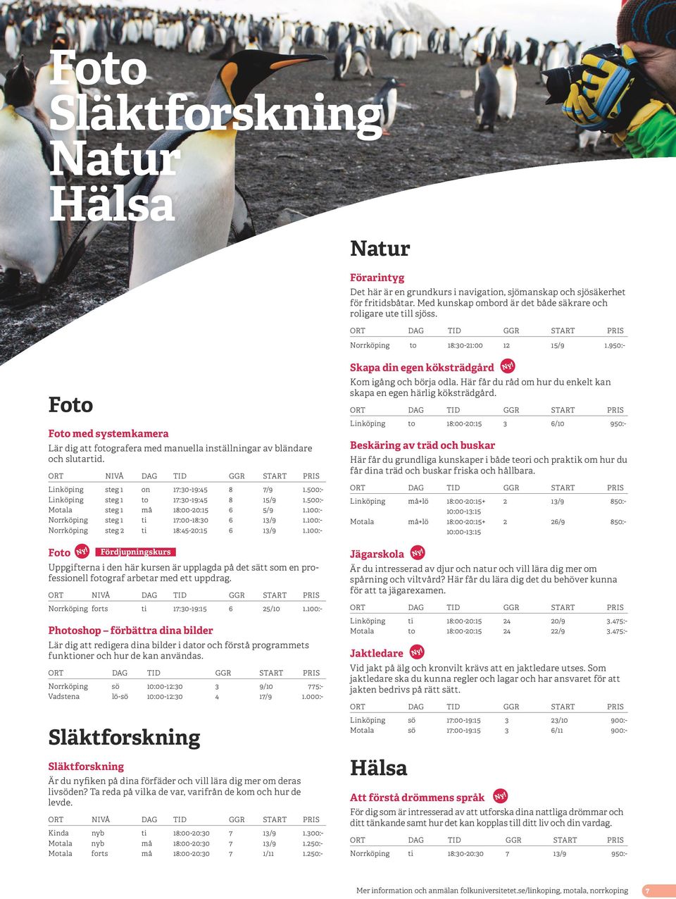 500:- Linköping steg 1 to 17:30-19:45 8 15/9 1.500:- Motala steg 1 må 18:00-20:15 6 5/9 1.100:- Norrköping steg 1 ti 17:00-18:30 6 13/9 1.100:- Norrköping steg 2 ti 18:45-20:15 6 13/9 1.