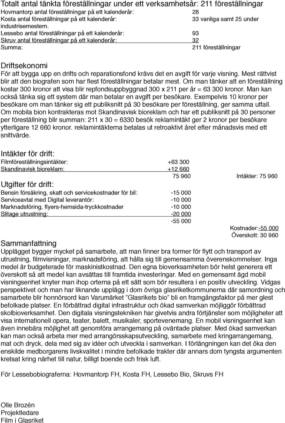 !!!!!!! 211 föreställningar Driftsekonomi För att bygga upp en drifts och reparationsfond krävs det en avgift för varje visning.