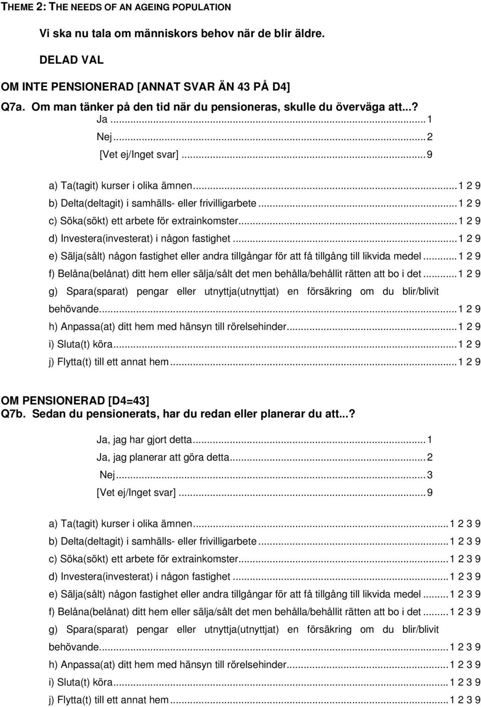 ..1 2 9 b) Delta(deltagit) i samhälls- eller frivilligarbete...1 2 9 c) Söka(sökt) ett arbete för extrainkomster...1 2 9 d) Investera(investerat) i någon fastighet.