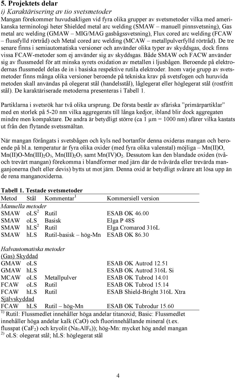 De tre senare finns i semiautomatiska versioner och använder olika typer av skyddsgas, dock finns vissa FCAW-metoder som ej använder sig av skyddsgas.