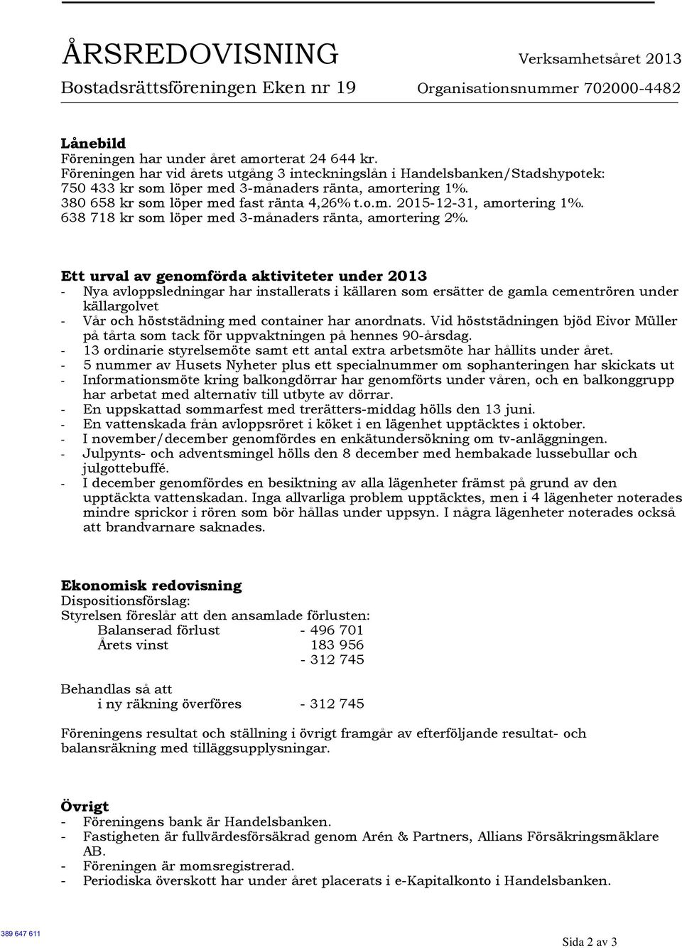 638 718 kr som löper med 3-månaders ränta, amortering 2%.