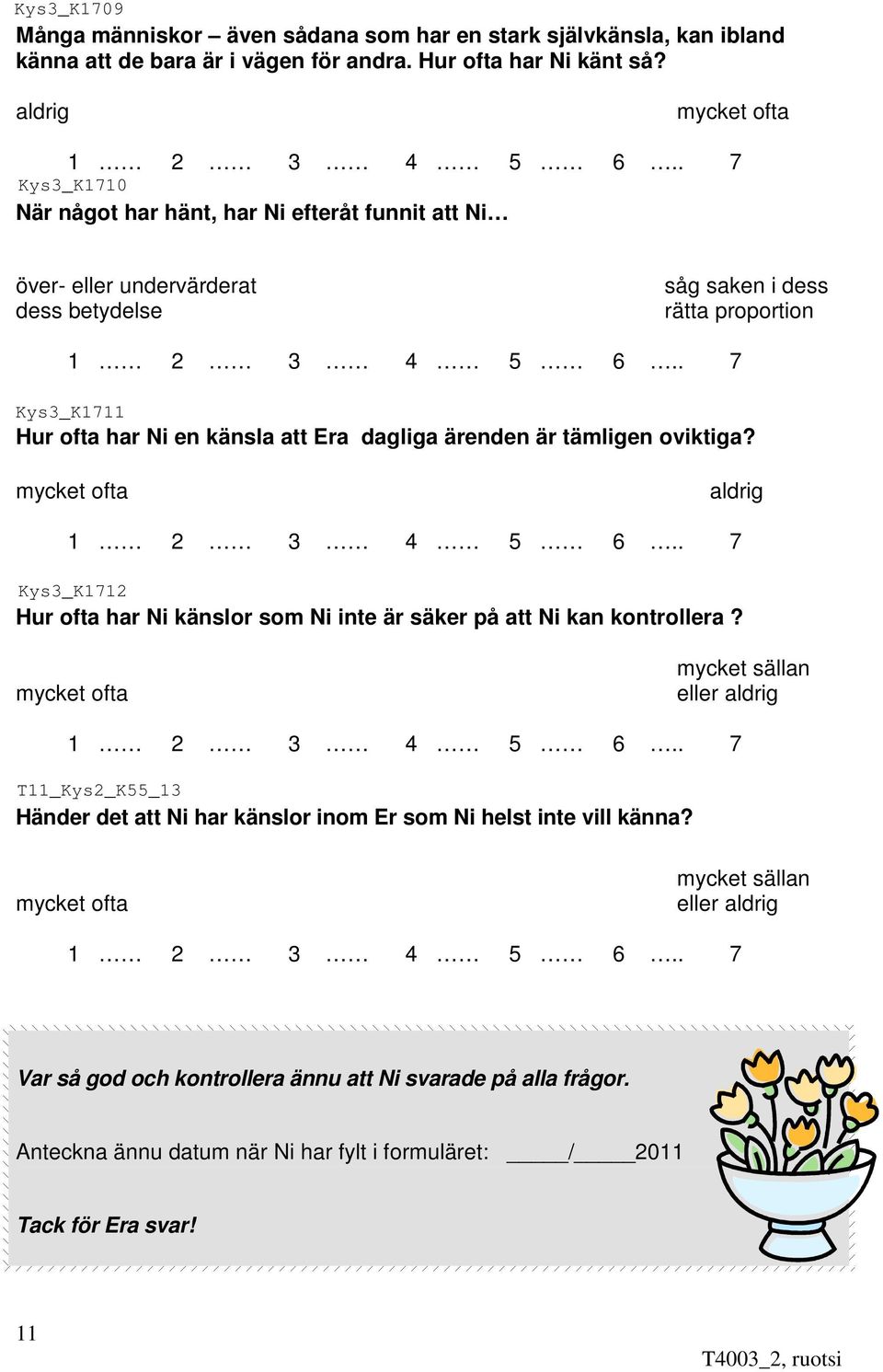 Era dagliga ärenden är tämligen oviktiga? aldrig Hur ofta har Ni känslor som Ni inte är säker på att Ni kan kontrollera?