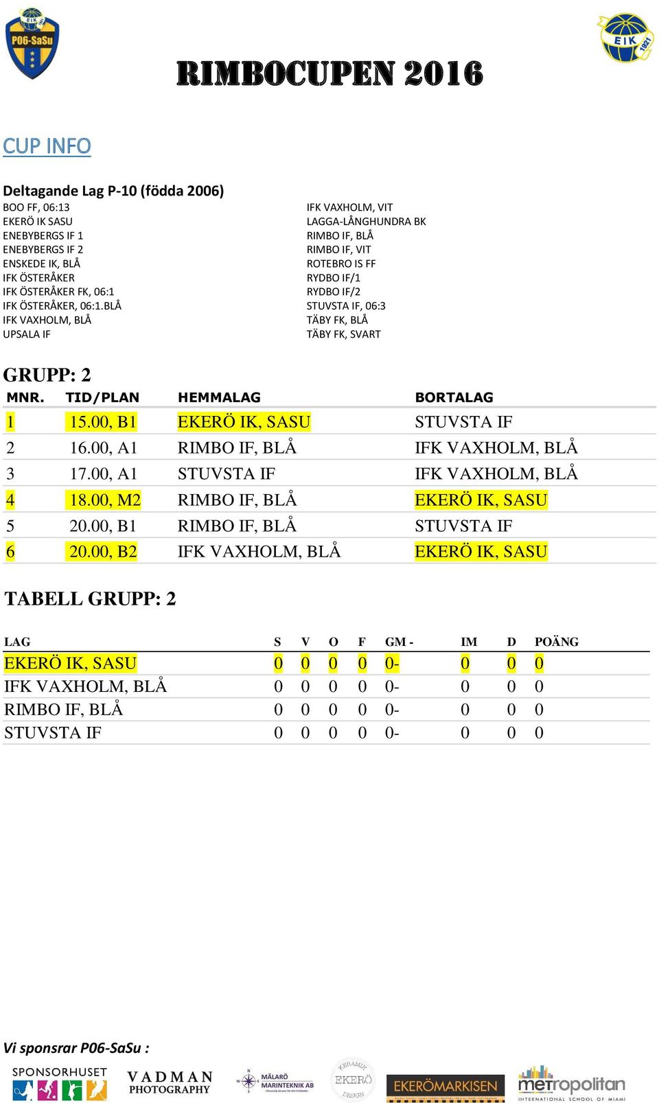 BLÅ UPSALA IF IFK VAXHOLM, VIT LAGGA-LÅNGHUNDRA BK RIMBO IF, VIT ROTEBRO IS FF RYDBO IF/1 RYDBO IF/2, : TÄBY