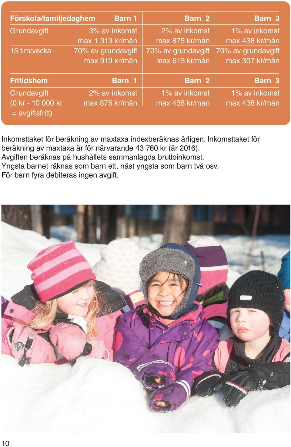 kr max 875 kr/mån max 438 kr/mån max 438 kr/mån = avgiftsfritt) Inkomsttaket för beräkning av maxtaxa indexberäknas årligen.