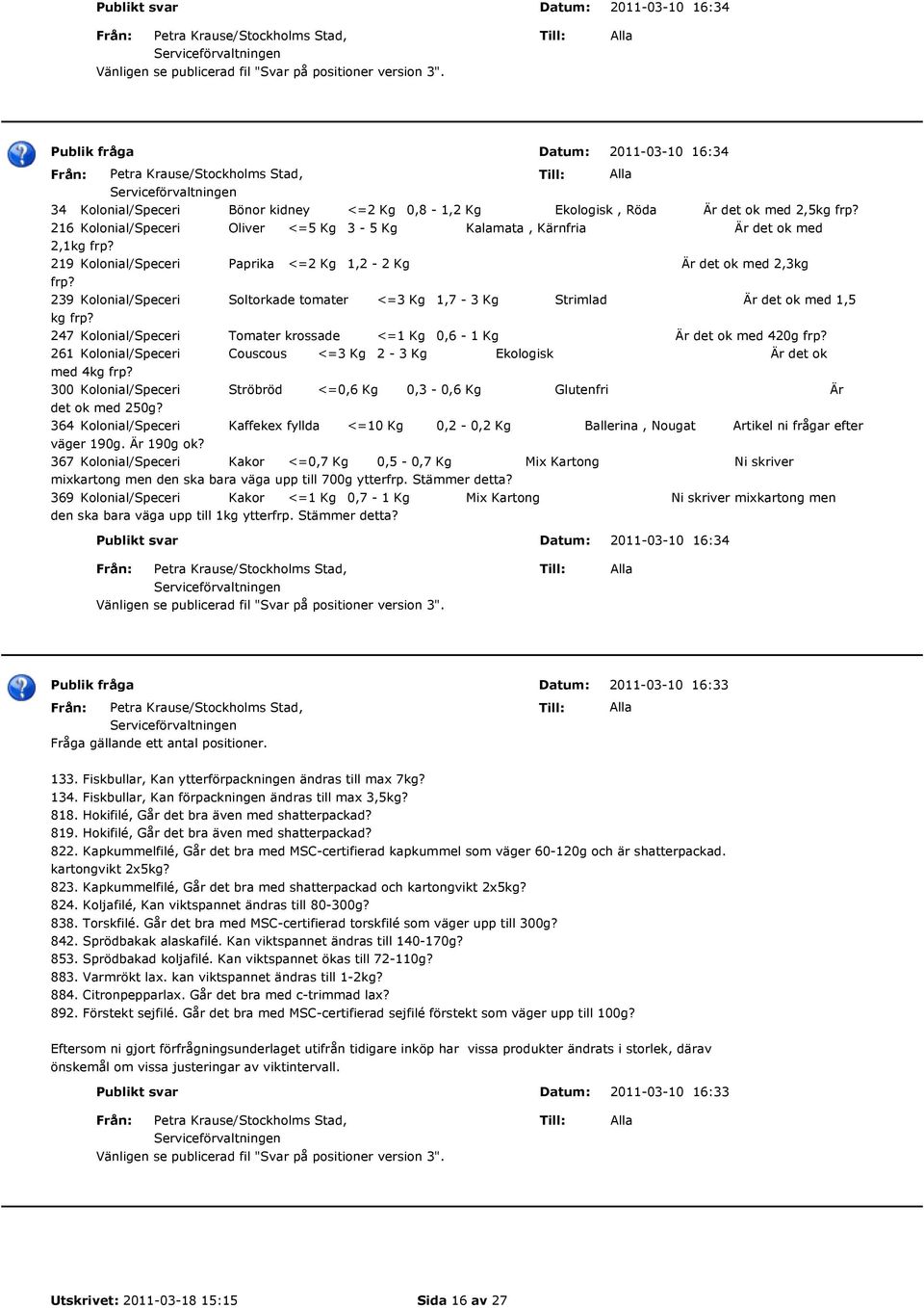 239 Kolonial/Speceri Soltorkade tomater <=3 Kg 1,7-3 Kg Strimlad Är det ok med 1,5 kg frp? 247 Kolonial/Speceri Tomater krossade <=1 Kg 0,6-1 Kg Är det ok med 420g frp?