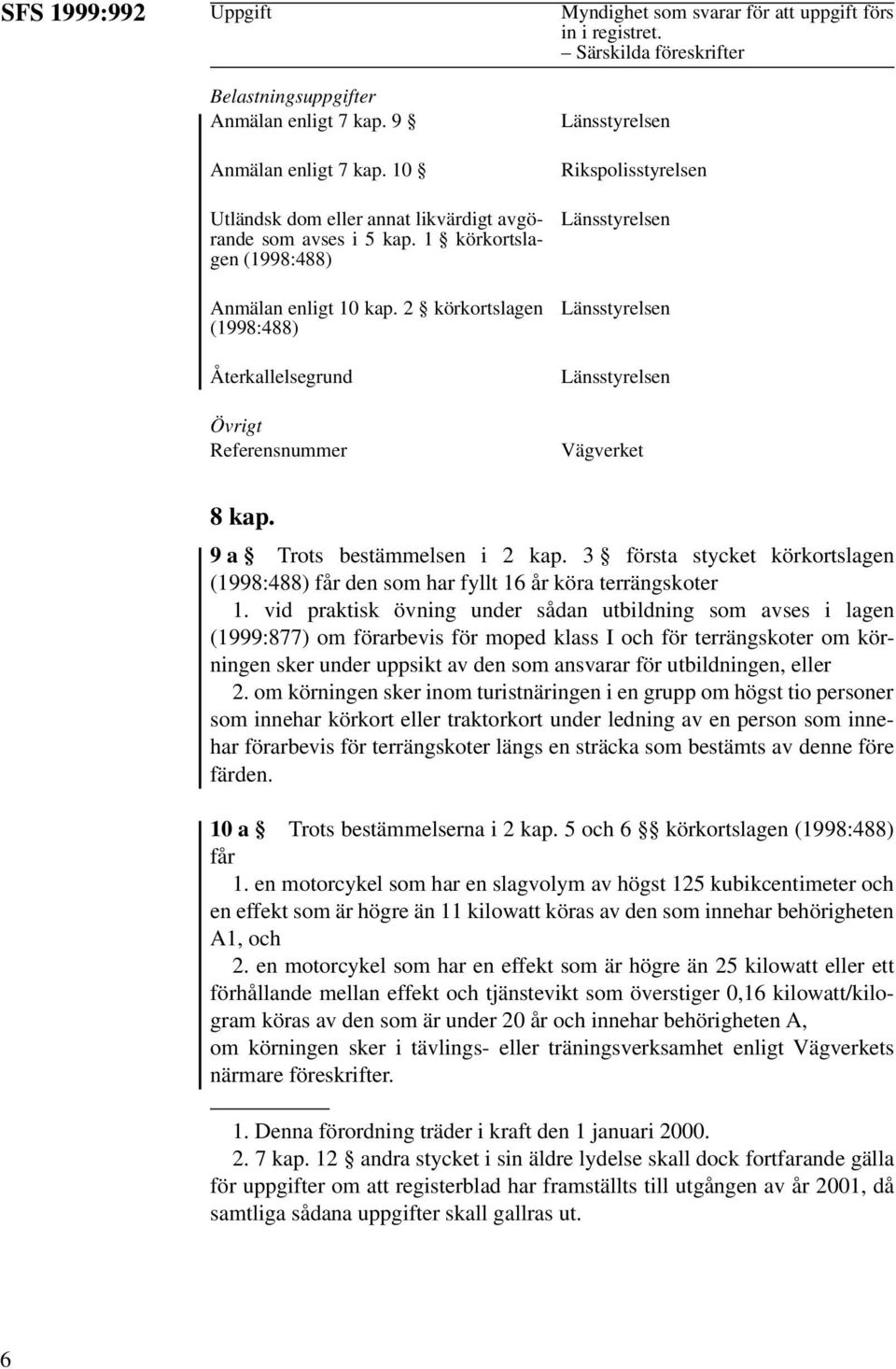 Särskilda föreskrifter Rikspolisstyrelsen 8 kap. 9 a Trots bestämmelsen i 2 kap. 3 första stycket körkortslagen (1998:488) får den som har fyllt 16 år köra terrängskoter 1.