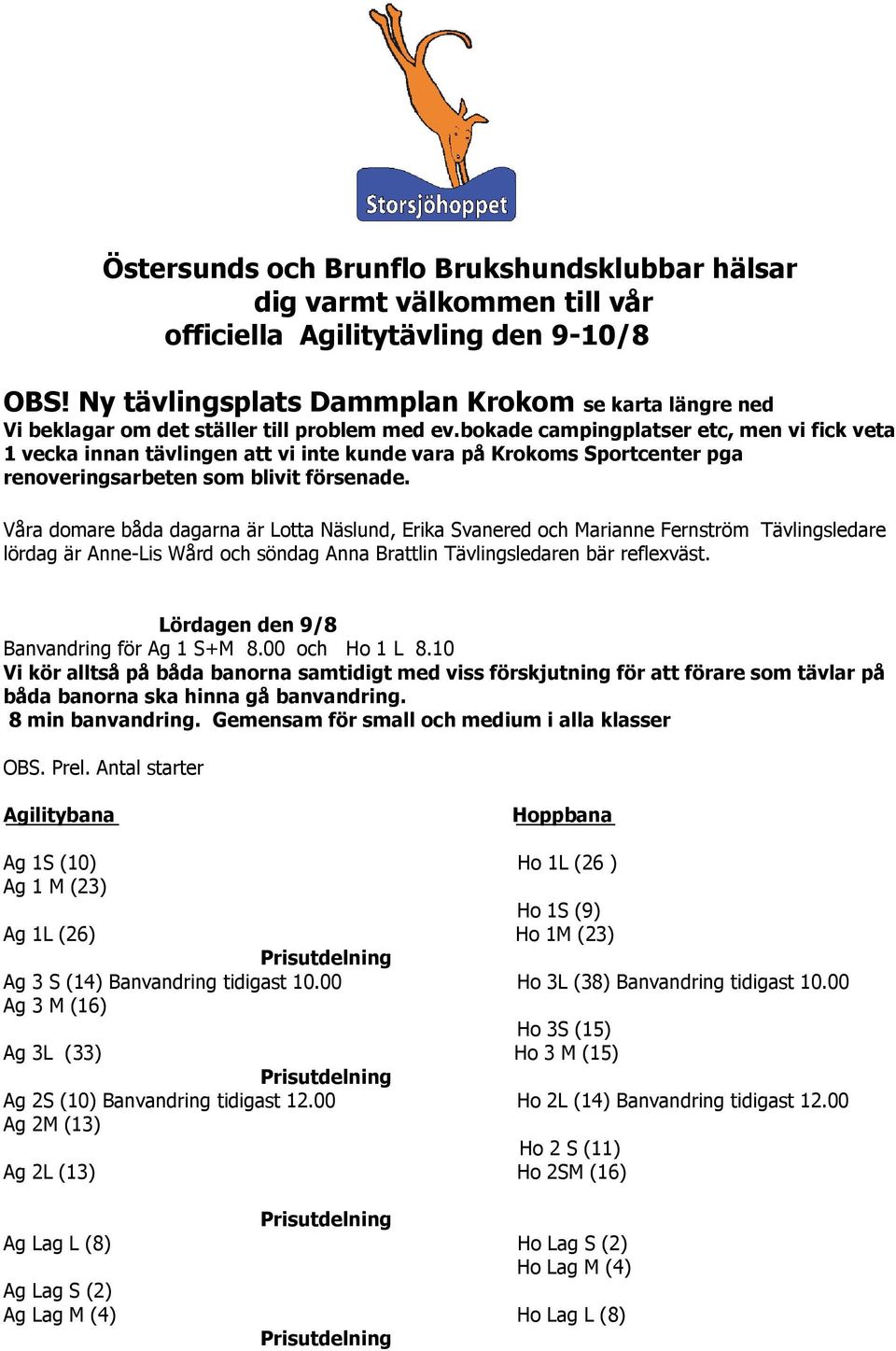 bokade campingplatser etc, men vi fick veta 1 vecka innan tävlingen att vi inte kunde vara på Krokoms Sportcenter pga renoveringsarbeten som blivit försenade.