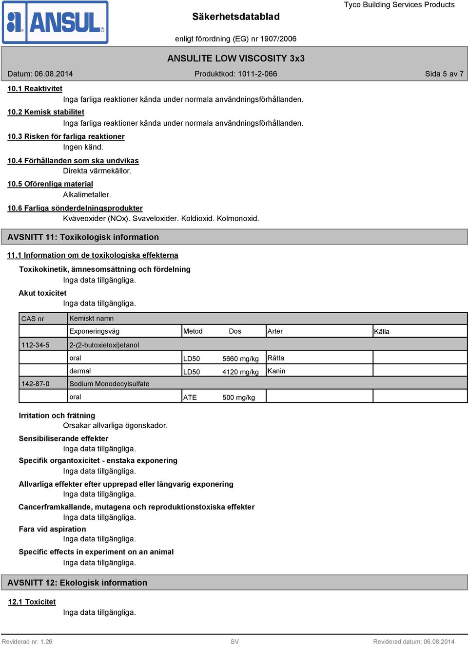 AVSNITT 11: Toxikologisk information 11.