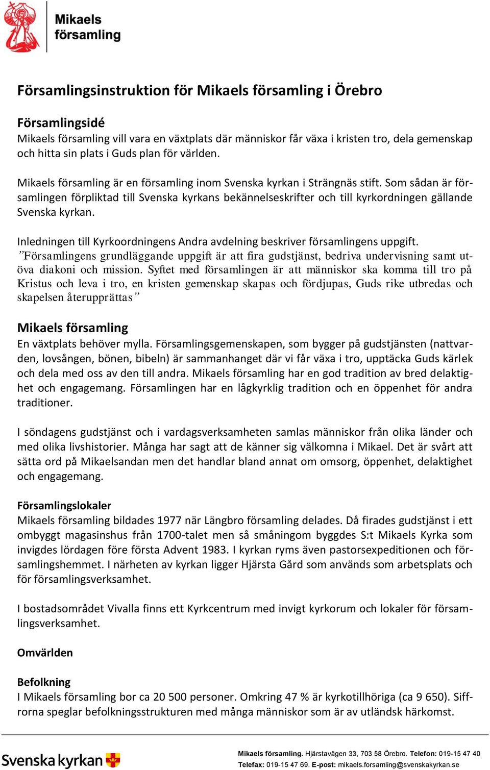 Församlingsinstruktion för Mikaels församling i Örebro - PDF Free Download