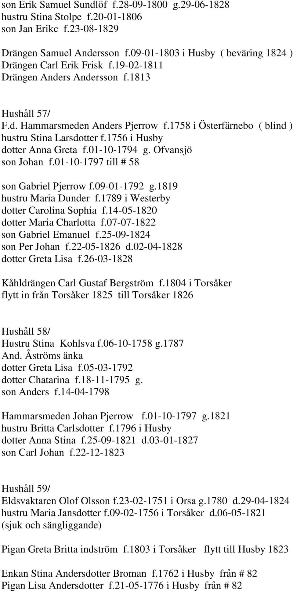Ofvansjö son Johan f.01-10-1797 till # 58 son Gabriel Pjerrow f.09-01-1792 g.1819 hustru Maria Dunder f.1789 i Westerby dotter Carolina Sophia f.14-05-1820 dotter Maria Charlotta f.