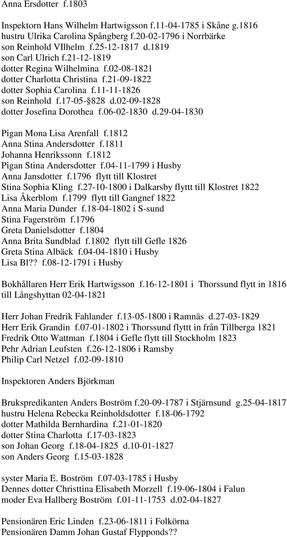 02-09-1828 dotter Josefina Dorothea f.06-02-1830 d.29-04-1830 Pigan Mona Lisa Arenfall f.1812 Anna Stina Andersdotter f.1811 Johanna Henrikssonn f.1812 Pigan Stina Andersdotter f.