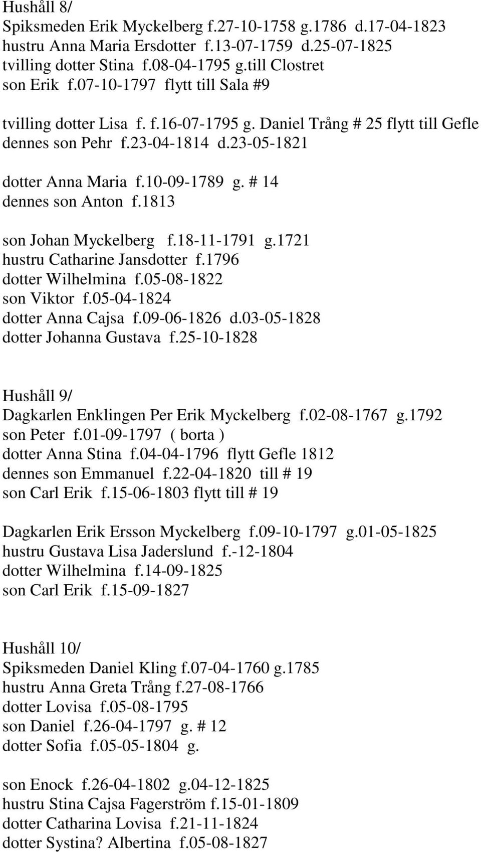 # 14 dennes son Anton f.1813 son Johan Myckelberg f.18-11-1791 g.1721 hustru Catharine Jansdotter f.1796 dotter Wilhelmina f.05-08-1822 son Viktor f.05-04-1824 dotter Anna Cajsa f.09-06-1826 d.