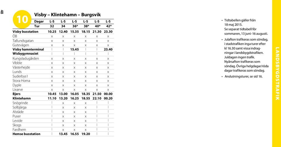 55 19.20 21.30 21.50 22.10 23.30 23.40 00.00 00.20 Tidtabellen gäller från 18 maj 2015. Se separat tidtabell för sommaren, 13 juni-16 augusti.