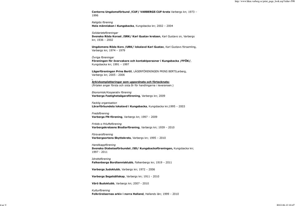 kontaktpersoner i Kungsbacka /FFÖK/, Kungsbacka kn; 1991 1997 Lägerföreningen Prins Bertil, LÄGERFÖRENINGEN PRINS BERTILarberg, Varbergs kn; 2005-2006 Arkivkompletteringar som uppordnats och