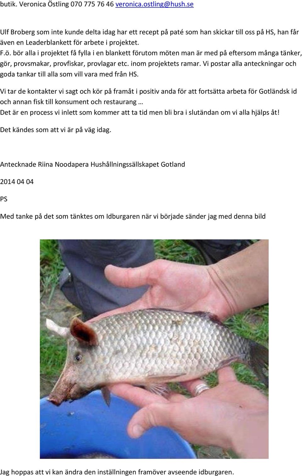 arbete i projektet. F.ö. bör alla i projektet få fylla i en blankett förutom möten man är med på eftersom många tänker, gör, provsmakar, provfiskar, provlagar etc. inom projektets ramar.