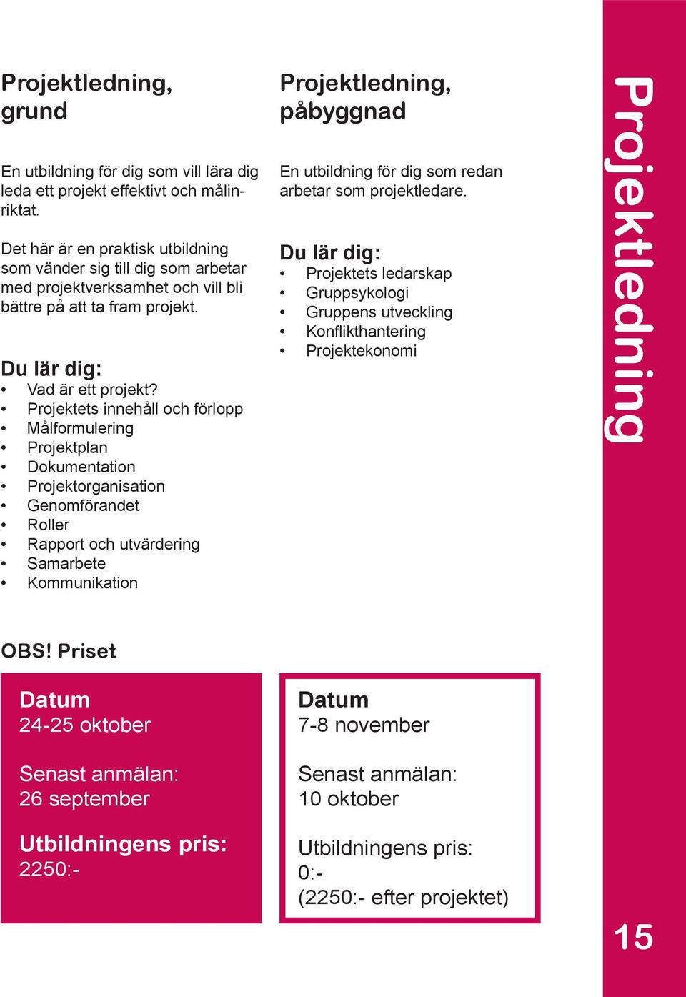 Projektets innehåll och förlopp Målformulering Projektplan Dokumentation Projektorganisation Genomförandet Roller Rapport och utvärdering Samarbete Kommunikation