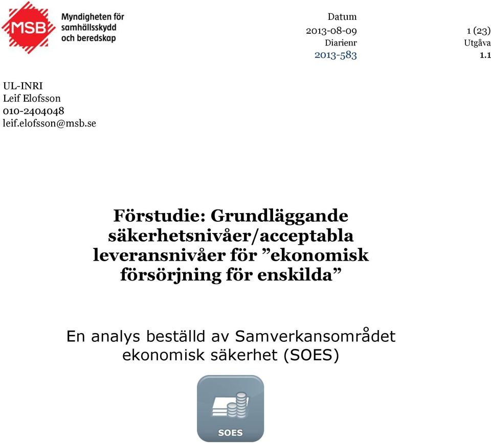 leveransnivåer för ekonomisk försörjning för enskilda En
