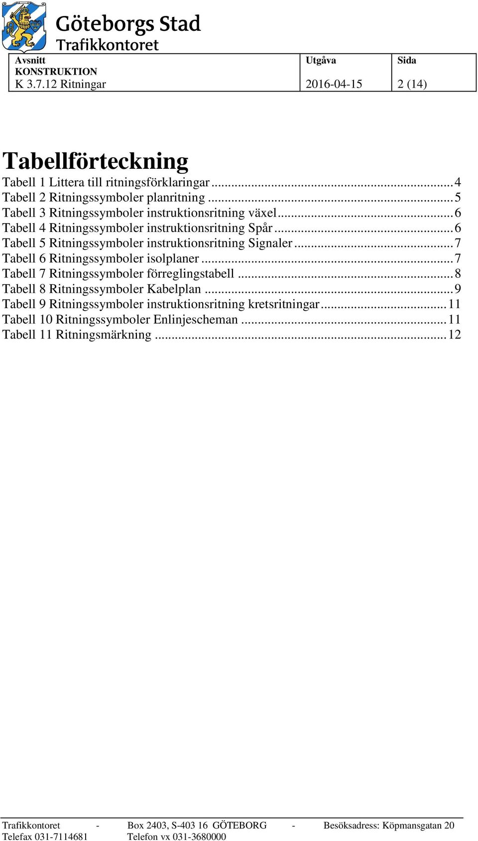 .. 6 Tabell 5 Ritningssymboler instruktionsritning Signaler... 7 Tabell 6 Ritningssymboler isolplaner... 7 Tabell 7 Ritningssymboler förreglingstabell.