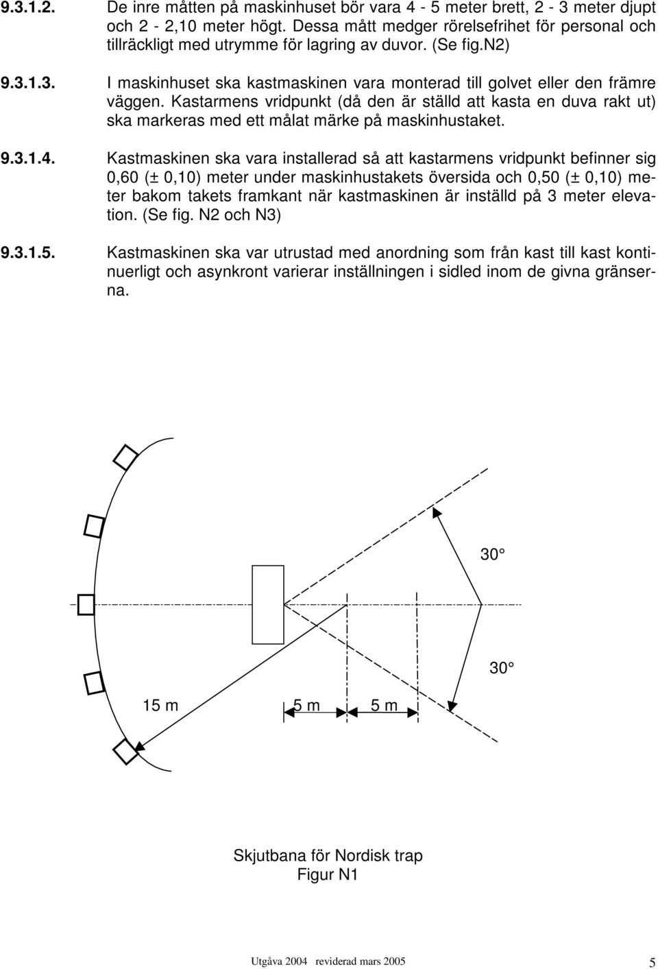 Kastarmens vridpunkt (då den är ställd att kasta en duva rakt ut) ska markeras med ett målat märke på maskinhustaket. 9.3.1.4.