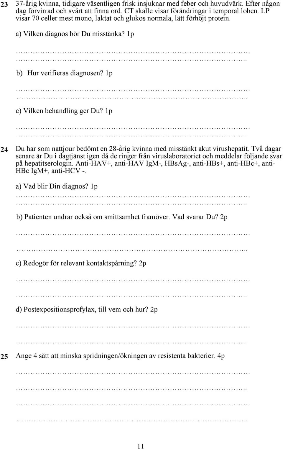 1p 24 Du har som nattjour bedömt en 28-årig kvinna med misstänkt akut virushepatit.