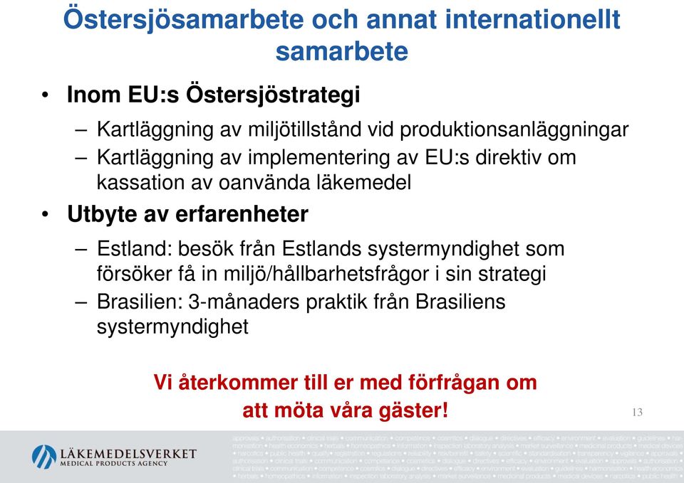 erfarenheter Estland: besök från Estlands systermyndighet som försöker få in miljö/hållbarhetsfrågor i sin strategi