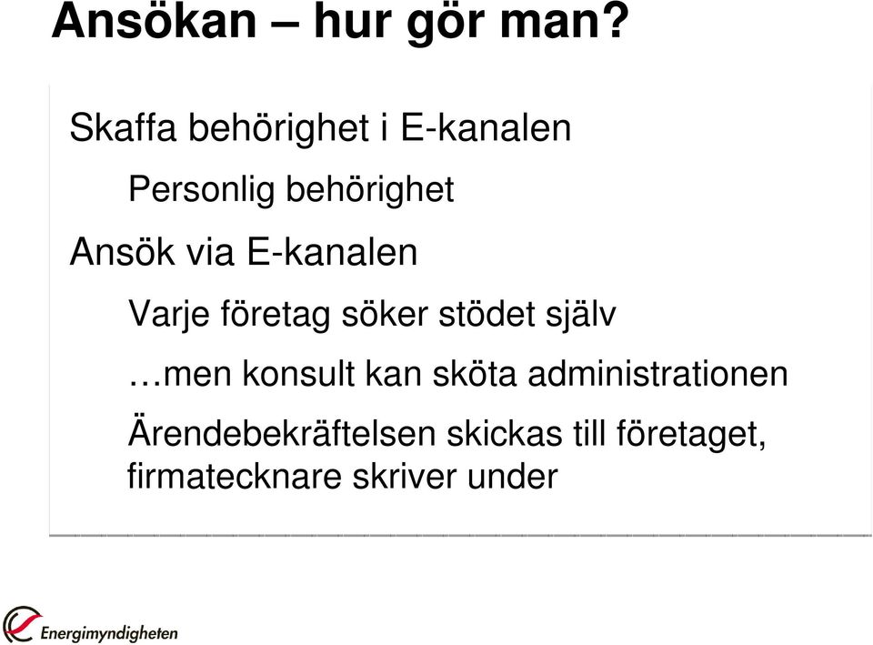 via E-kanalen Varje företag söker stödet själv men konsult