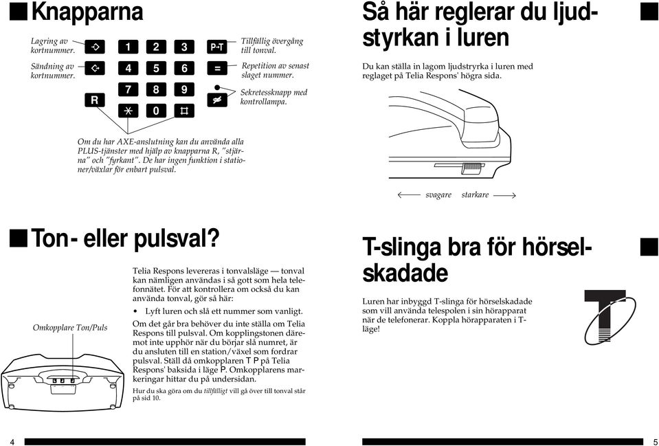 Om du har AXE-anslutning kan du använda alla PLUS-tjänster med hjälp av knapparna R, stjärna och fyrkant. De har ingen funktion i stationer/växlar för enbart pulsval.
