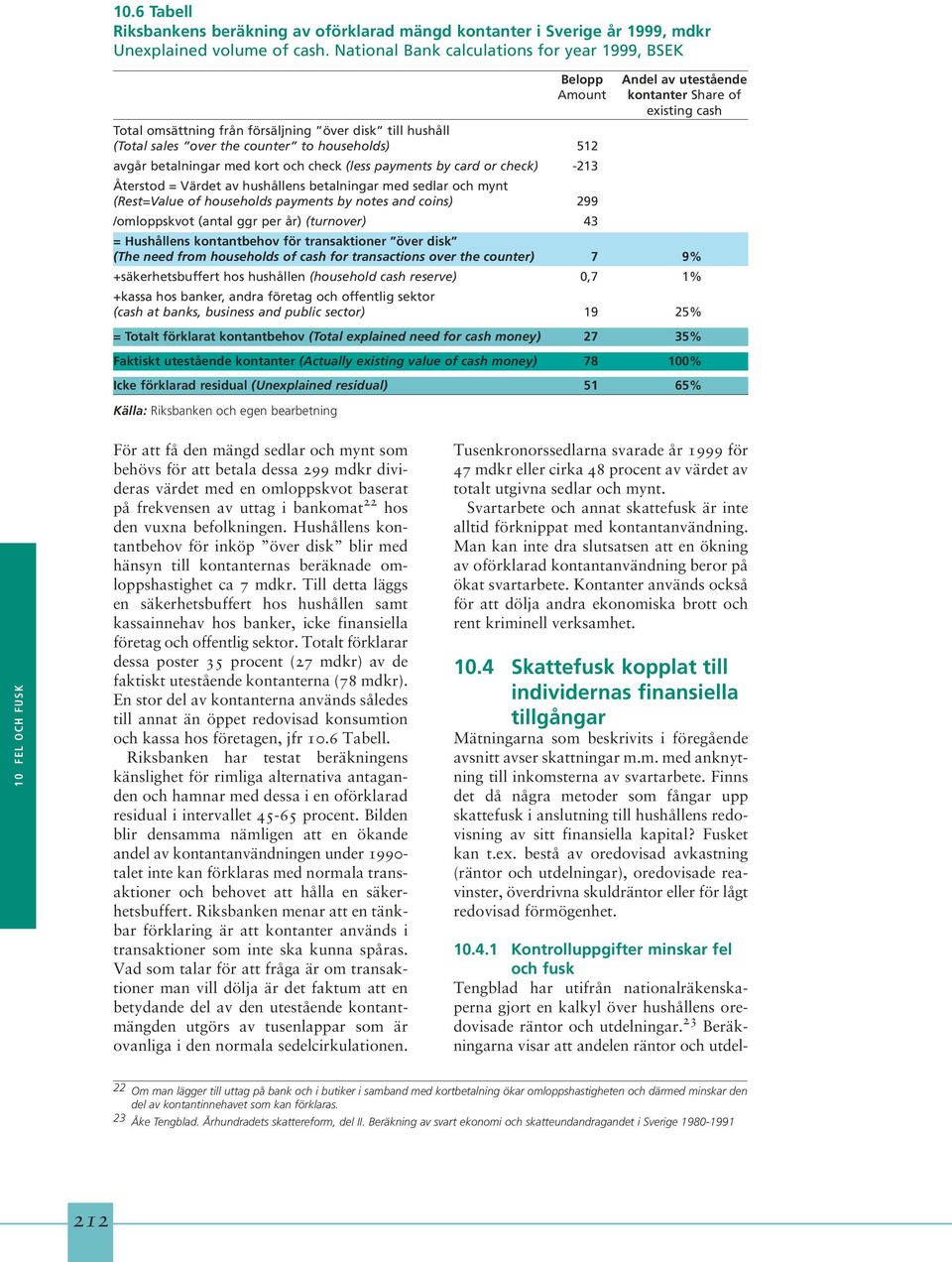 counter to households) 512 avgår betalningar med kort och check (less payments by card or check) -213 Återstod = Värdet av hushållens betalningar med sedlar och mynt (Rest=Value of households