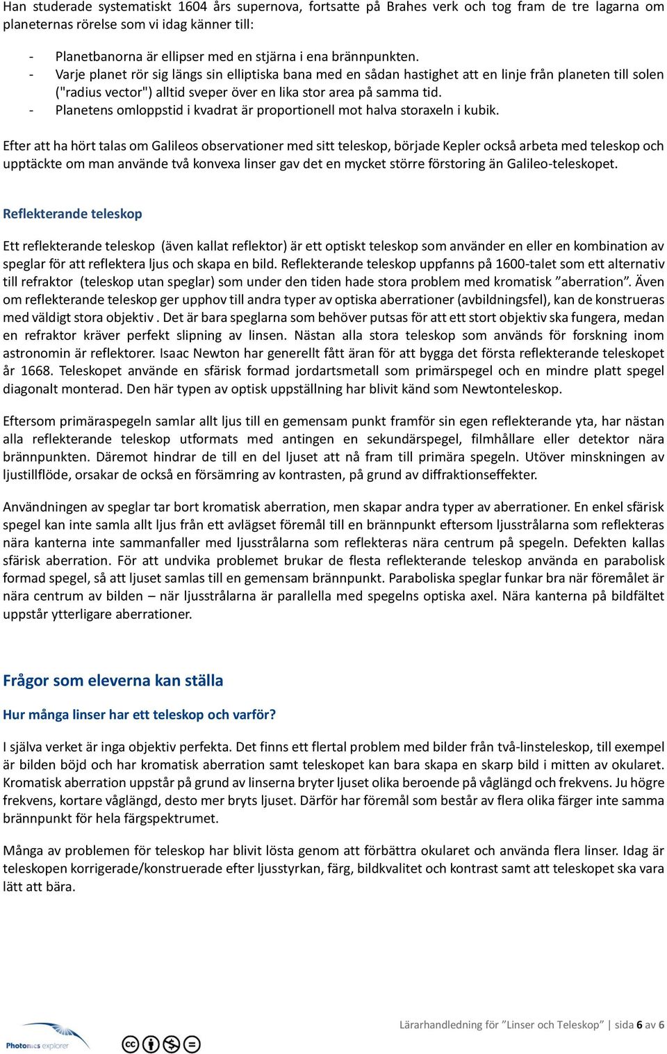 Linser och Teleskop. Lärarhandledning. Modul 3 - PDF Gratis nedladdning