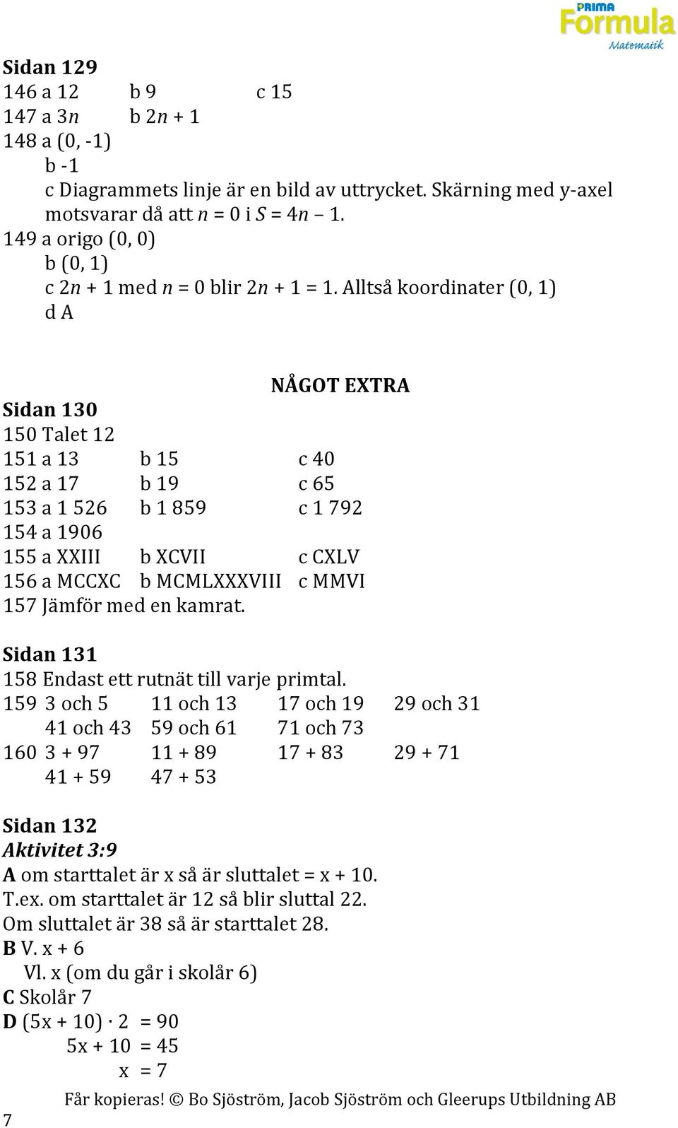 Alltså koordinater (0, 1) d A NÅGOT EXTRA Sidan 130 150 Talet 12 151 a 13 b 15 c 40 152 a 17 b 19 c 65 153 a 1 526 b 1 859 c 1 792 154 a 1906 155 a XXIII b XCVII c CXLV 156 a MCCXC b MCMLXXXVIII c