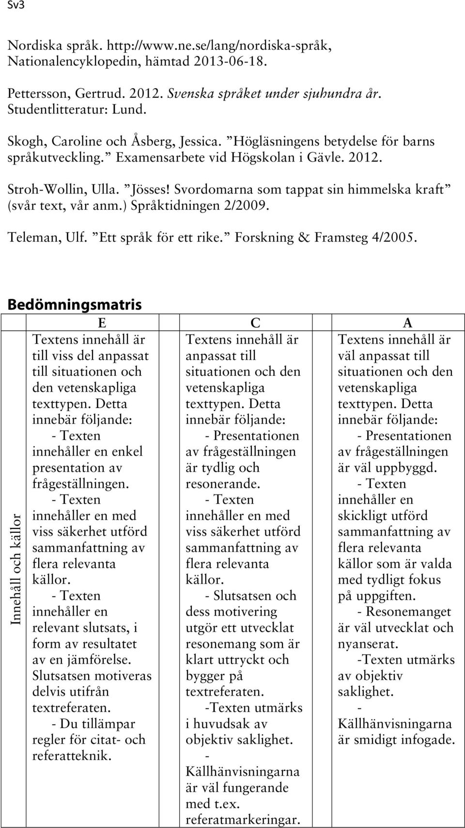 Svordomarna som tappat sin himmelska kraft (svår text, vår anm.) Språktidningen 2/2009. Teleman, Ulf. Ett språk för ett rike. Forskning & Framsteg 4/2005.