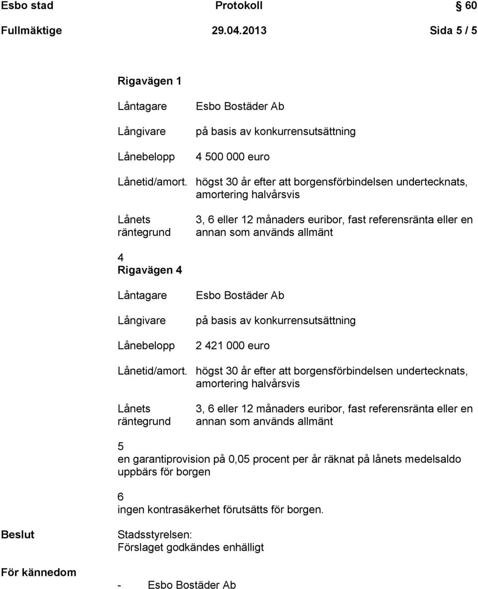 en garantiprovision på 0,05 procent per år räknat på lånets medelsaldo