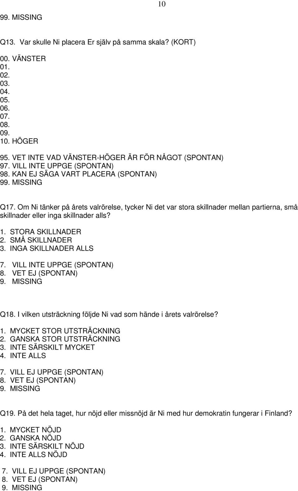 Om Ni tänker på årets valrörelse, tycker Ni det var stora skillnader mellan partierna, små skillnader eller inga skillnader alls? 1. STORA SKILLNADER 2. SMÅ SKILLNADER 3. INGA SKILLNADER ALLS 7.