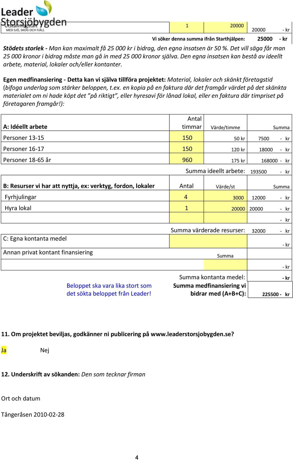 Egen medfinansiering - Detta kan vi själva tillföra projektet: Material, lokaler och skänkt företagstid (bifoga underlag som stärker beloppen, t.ex.