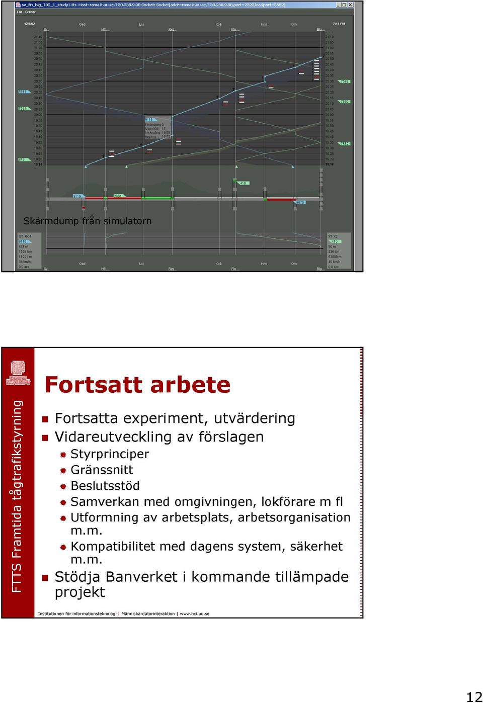 omgivningen, lokförare m fl Utformning av arbetsplats, arbetsorganisation m.m. Kompatibilitet med dagens system, säkerhet m.