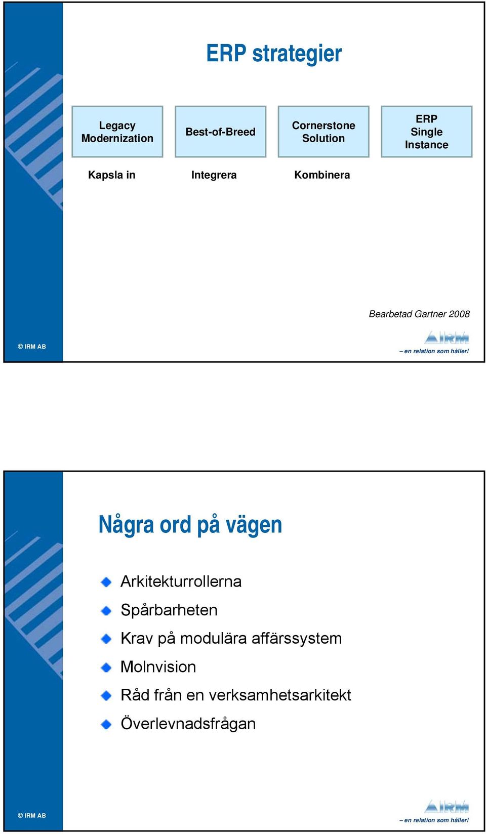 2008 Några ord på vägen Arkitekturrollerna Spårbarheten Krav på