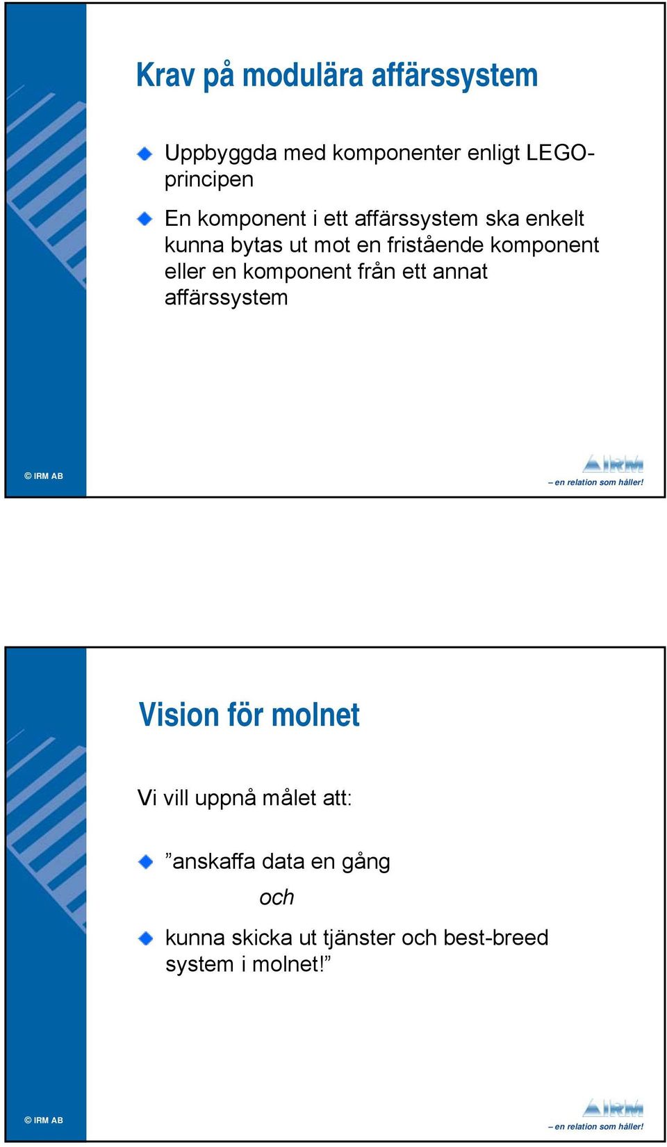 eller en komponent från ett annat affärssystem Vision för molnet Vi vill uppnå