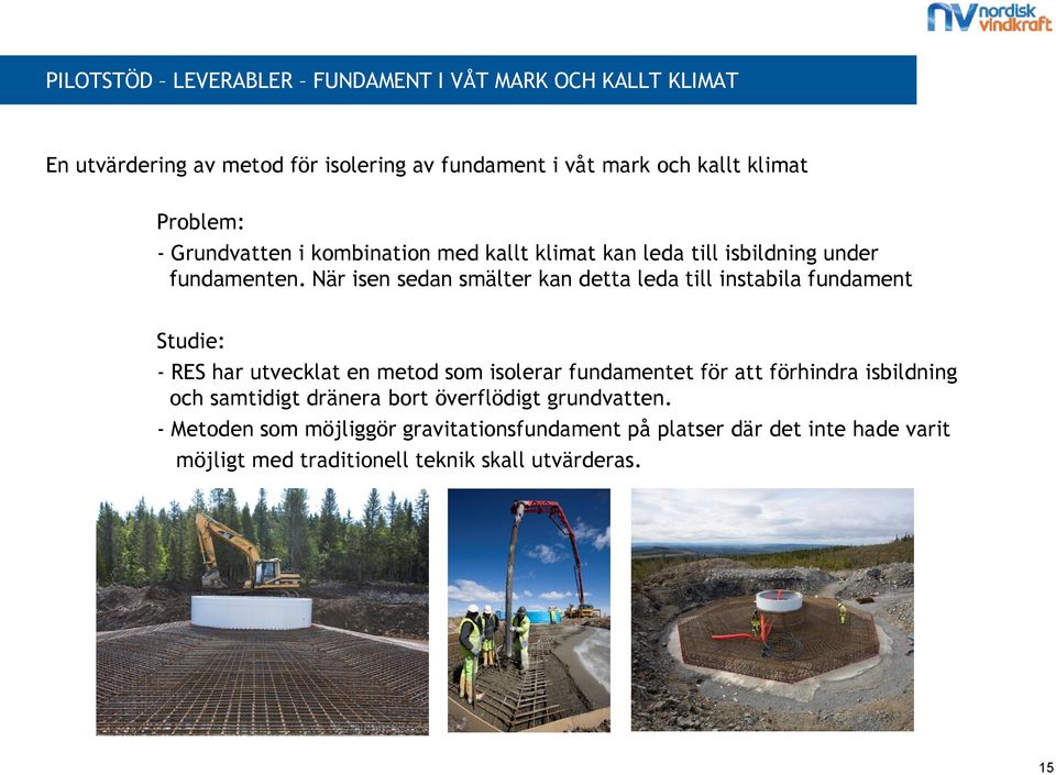 När isen sedan smälter kan detta leda till instabila fundament Studie: - RES har utvecklat en metod som isolerar fundamentet för att förhindra