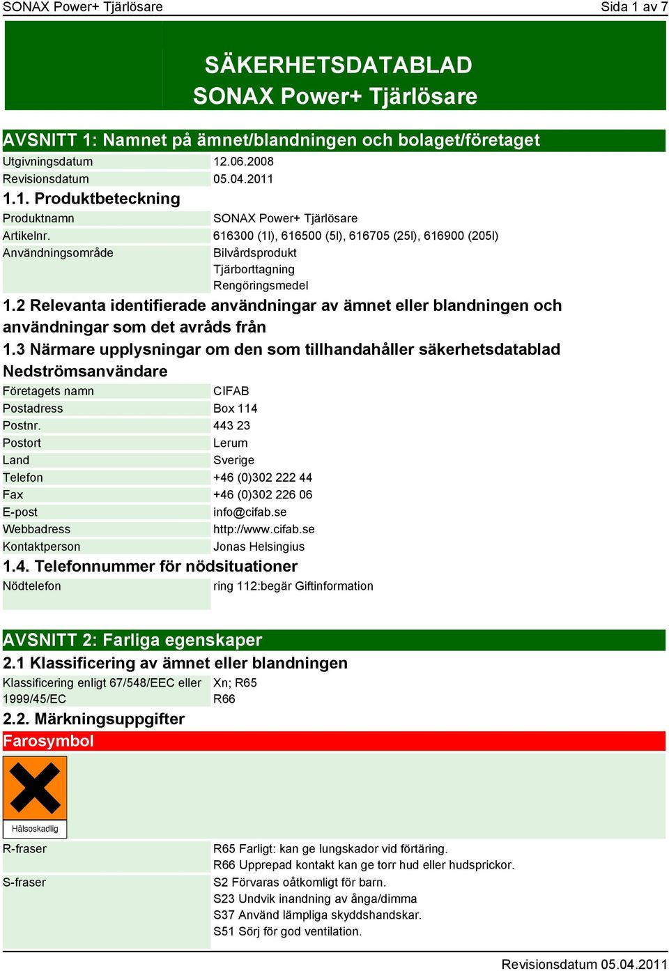 2 Relevanta identifierade användningar av ämnet eller blandningen och användningar som det avråds från 1.